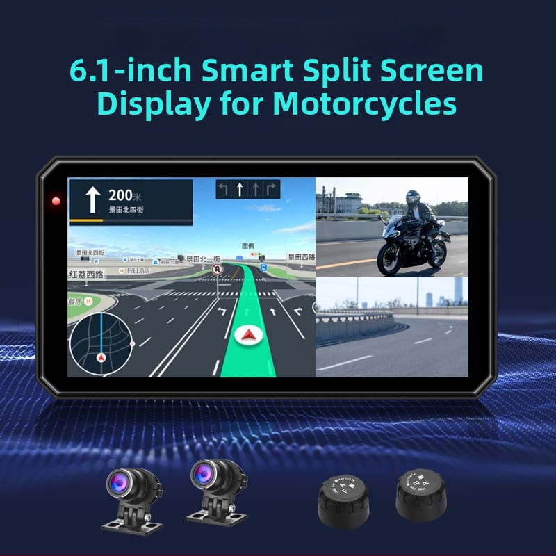 Motociklo DVR su CarPlay ir ekrano projekcija, BSD navigacija, 1080p, 3 MP, 140° matymo kampas, TF kortelė iki 256 GB, atsparus vandeniui