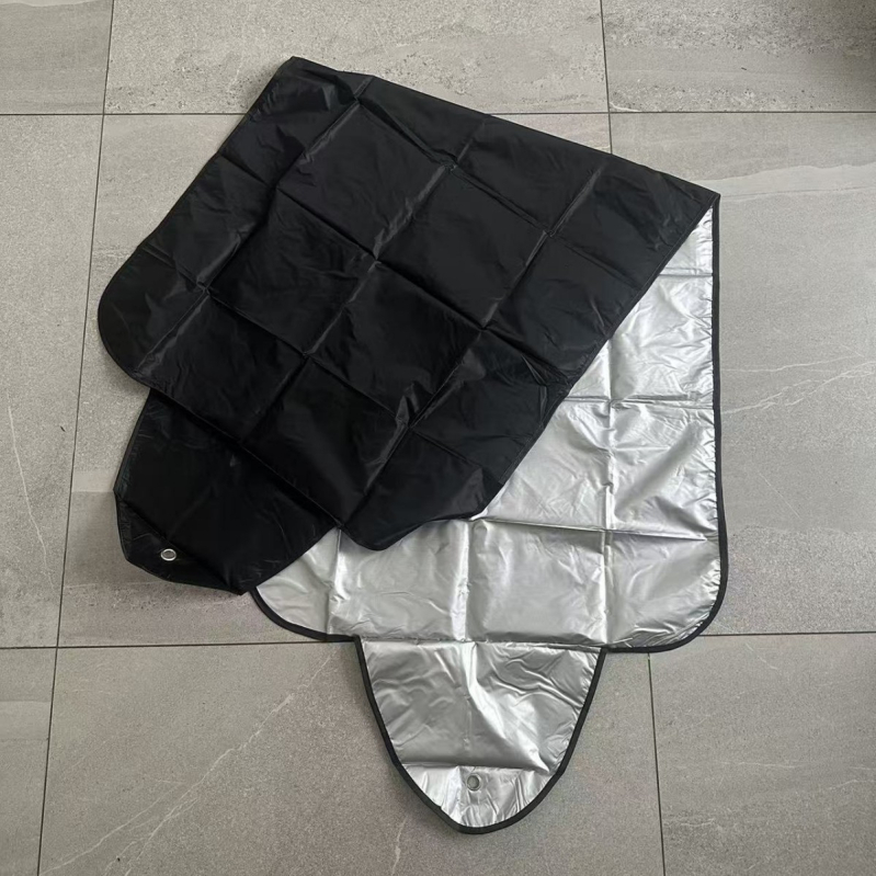 Protecție universală împotriva zăpezii pentru mașină, din țesătură cu aspect argintiu, husă pentru parbriz cu urechi, pliabilă, cu ventuză