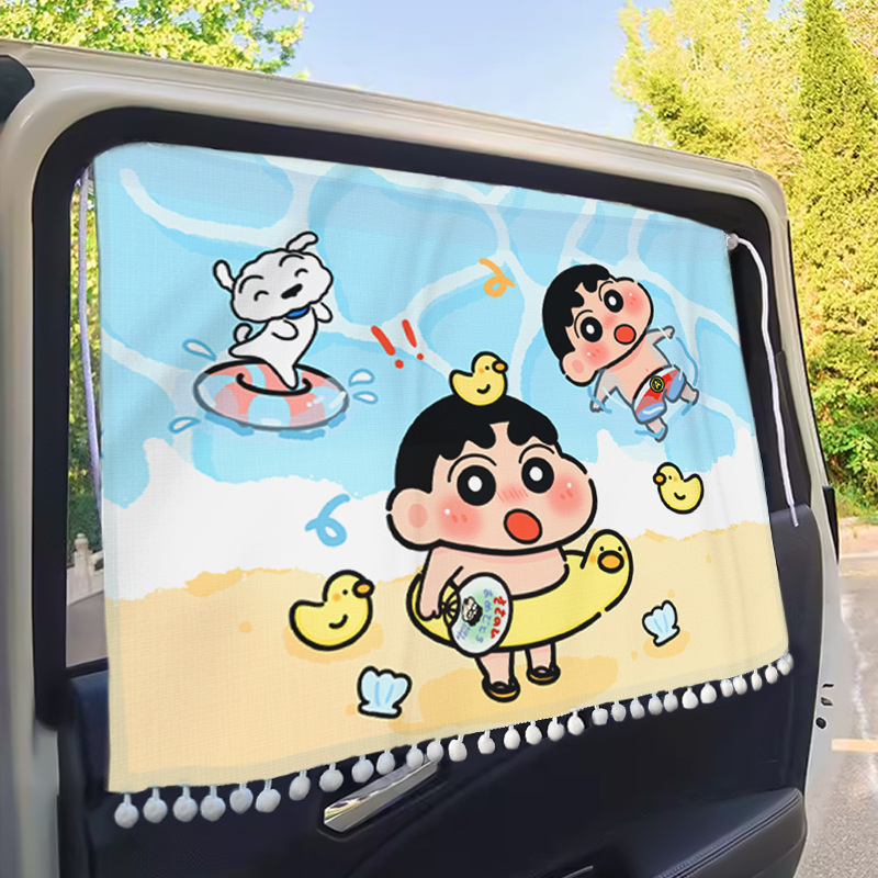 Auto sunshade za prednje staklo – vinil, teleskopsku ugradnju, crtani stil, animacijski motiv, moguć tisk logotipa, univerzalna prilagodba