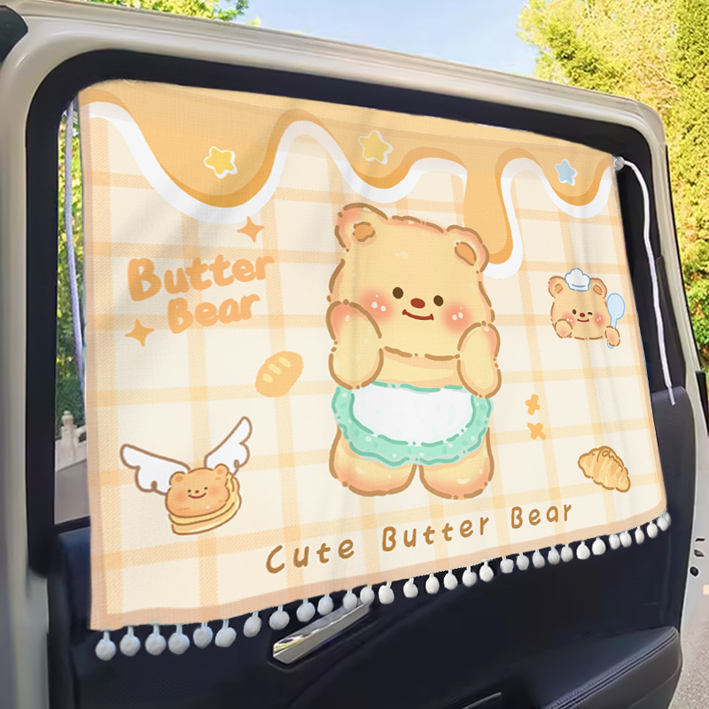 Auto sunshade za prednje staklo – vinil, teleskopsku ugradnju, crtani stil, animacijski motiv, moguć tisk logotipa, univerzalna prilagodba