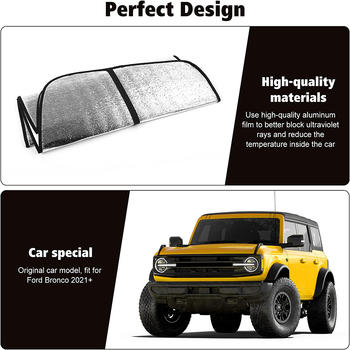 Предно стъкло слънцезащитна щора с двустранно алуминиево фолио, щипково монтиране, съвместима с Ford Mustang 2021–2023 и Bronco 2024, намалява вътрешната температура