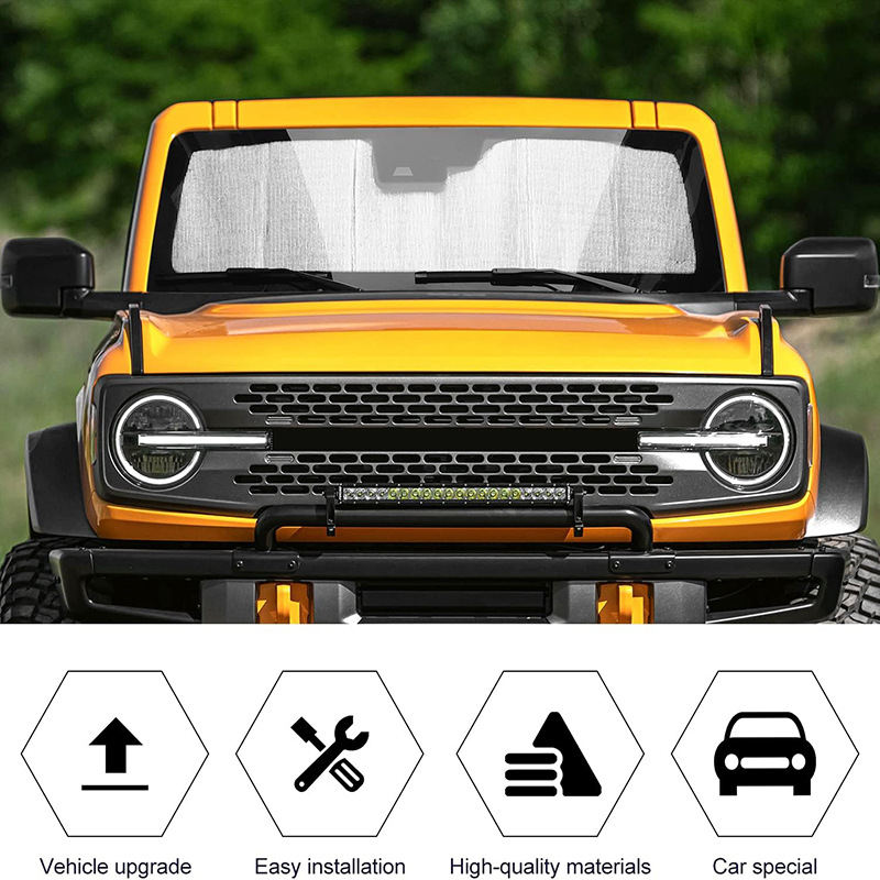 Предно стъкло слънцезащитна щора с двустранно алуминиево фолио, щипково монтиране, съвместима с Ford Mustang 2021–2023 и Bronco 2024, намалява вътрешната температура