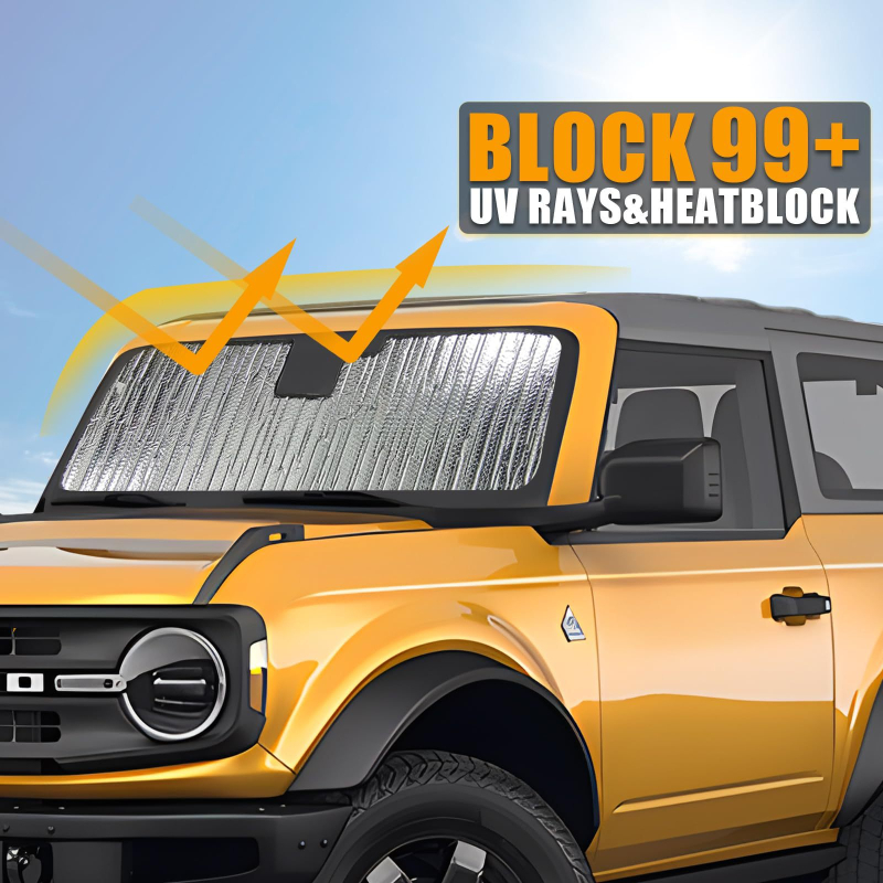 Предно стъкло слънцезащитна щора с двустранно алуминиево фолио, щипково монтиране, съвместима с Ford Mustang 2021–2023 и Bronco 2024, намалява вътрешната температура