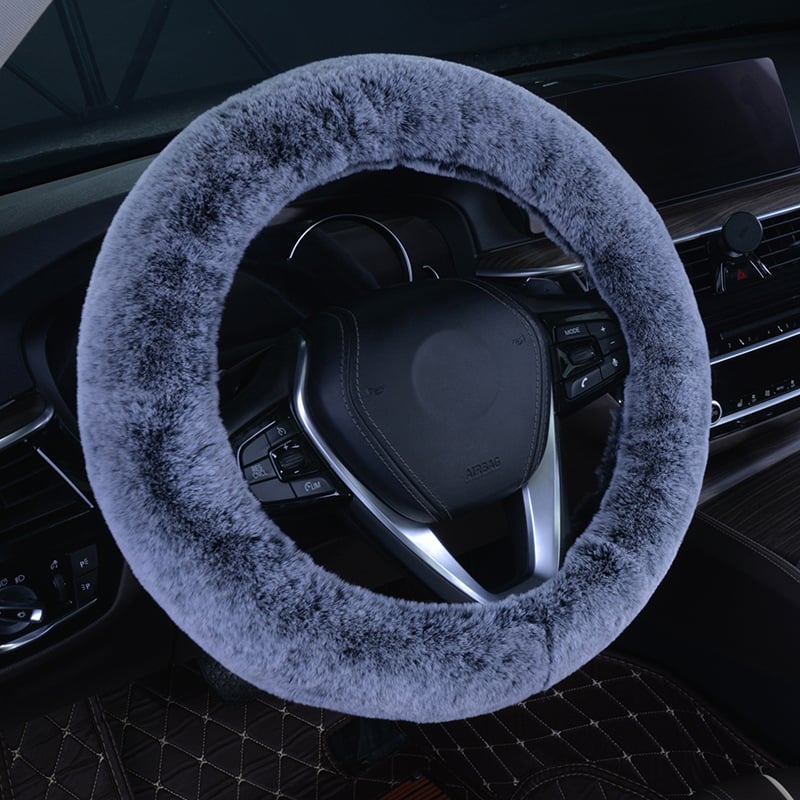 Dvobojni plišasti navlaka za volan s krznom zeca, zimski debeli komplet za automobil
