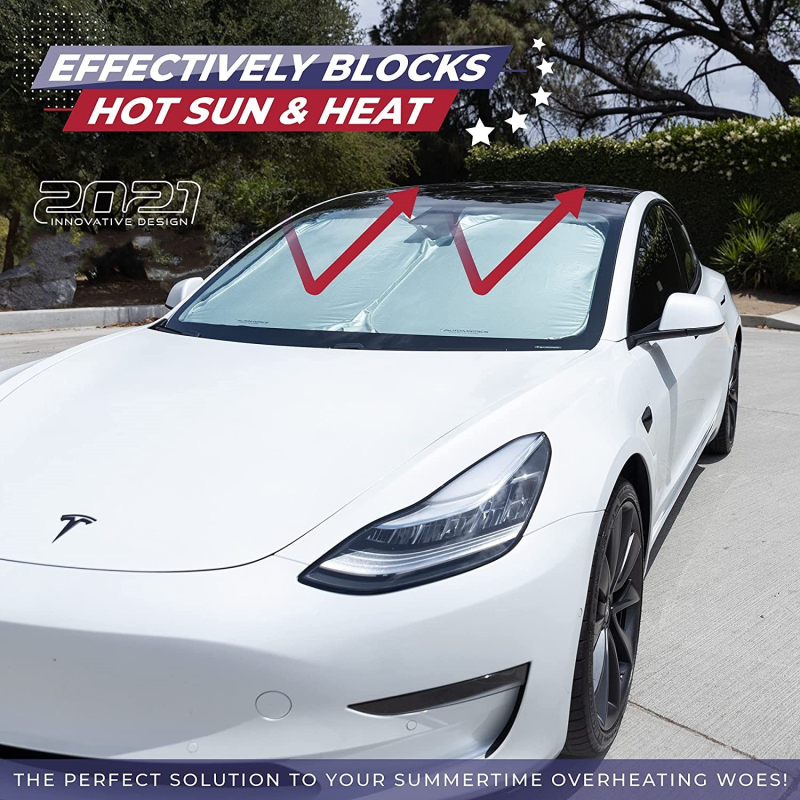 Sklopiva prednja zaštita od sunca za Tesla, tkanina s premazom u srebrnoj boji, model 3YS