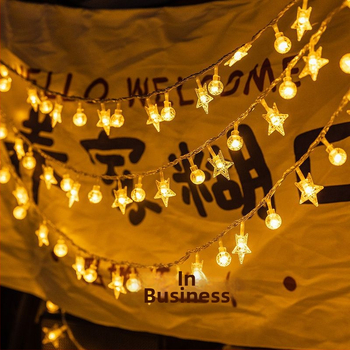 Csillagos dekoratív fényfüzér, 110V, IP43, réz ház, LED chip: Wutong Bird