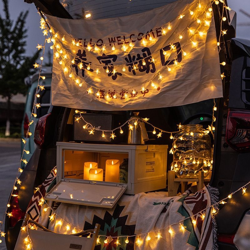 Csillagos dekoratív fényfüzér, 110V, IP43, réz ház, LED chip: Wutong Bird