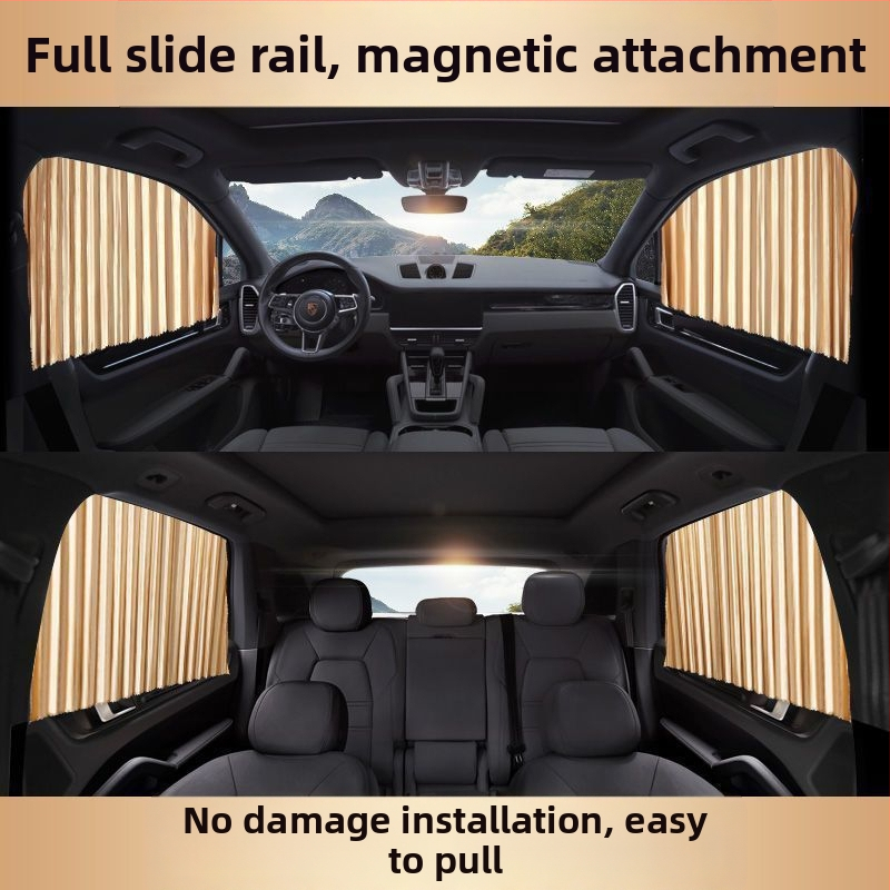 Автомобилен сенник за прозореца с автоматично удължаваща се магнитна релса; Материал: нетъкан текстил; Вид: отразителен; Окачване: ламелно