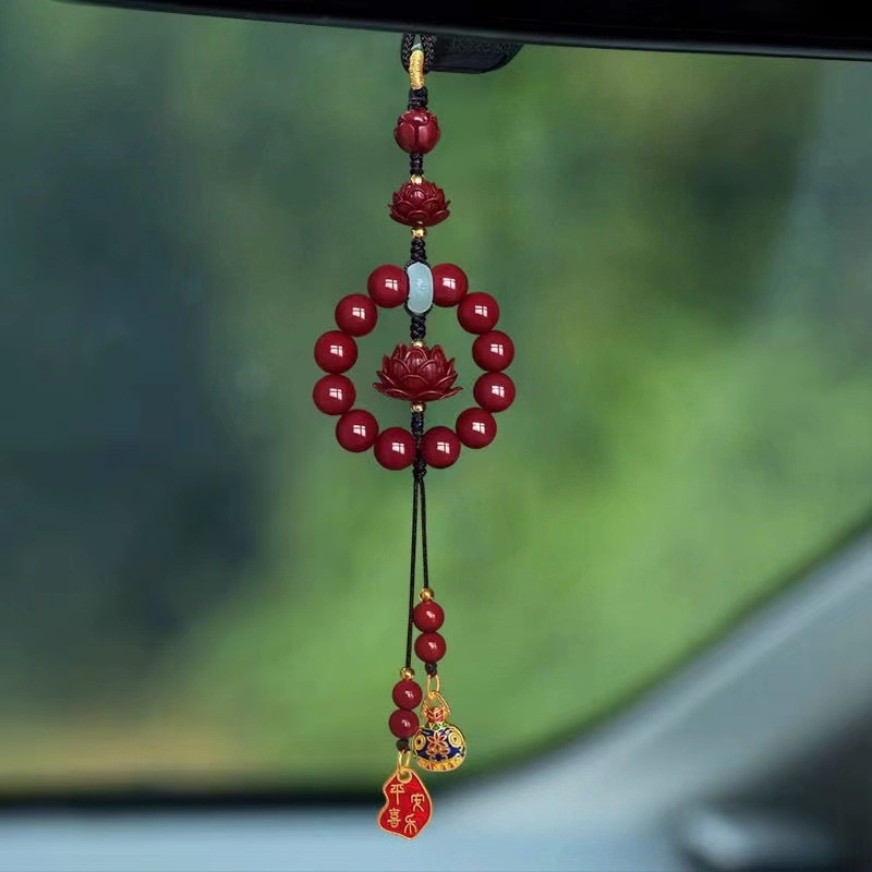 Unutarnja viseć ukras za automobil — cinnabar lotos, kineski tradicionalni stil, aromatska funkcija, prilagodljivo