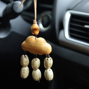 Pandantiv din lemn pentru geantă, lucrat manual, cu motiv nor și stea, lemn de ienupăr, punguță cu semințe — design original, accesorii auto