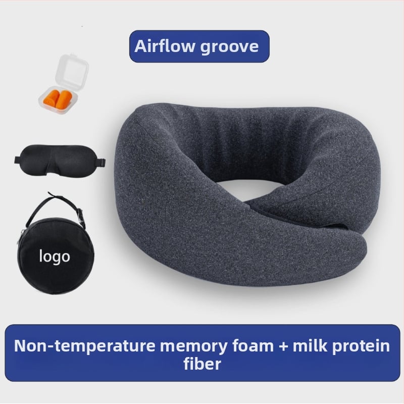 Kelioninis pagalvėlis iš atminties putų, U formos kaklo pagalvė, pieno veliūro užvalkalas, modernus minimalistinis stilius