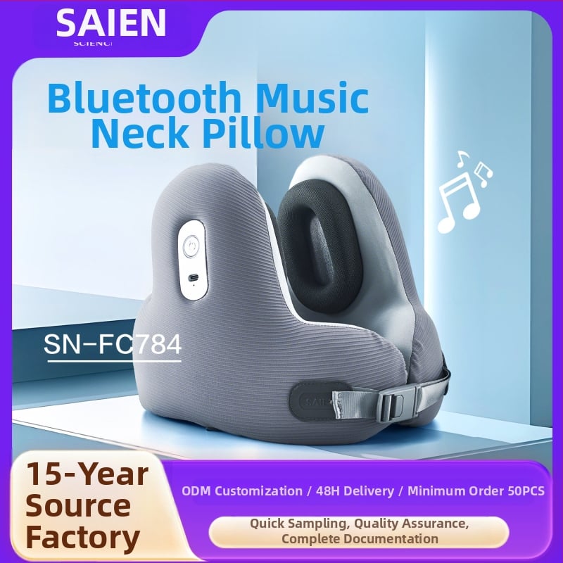 Sion U formos kaklo pagalvė su įmontuotomis Bluetooth muzikos ausinėmis – biuras ir kelionės, triukšmo mažinimas, suaugusiems; užpildas: atminties putos; užvalkalas: atminties putos