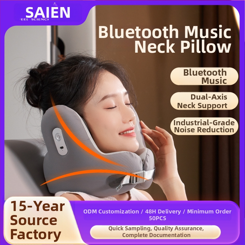 Sion U formos kaklo pagalvė su įmontuotomis Bluetooth muzikos ausinėmis – biuras ir kelionės, triukšmo mažinimas, suaugusiems; užpildas: atminties putos; užvalkalas: atminties putos