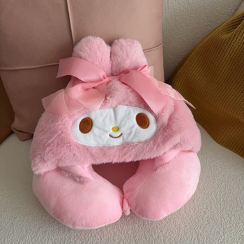 Cartoon Melody U-formos kelioninė pagalvė su gobtuvu, poliesterio užpildas, kristalo veliūro audinys