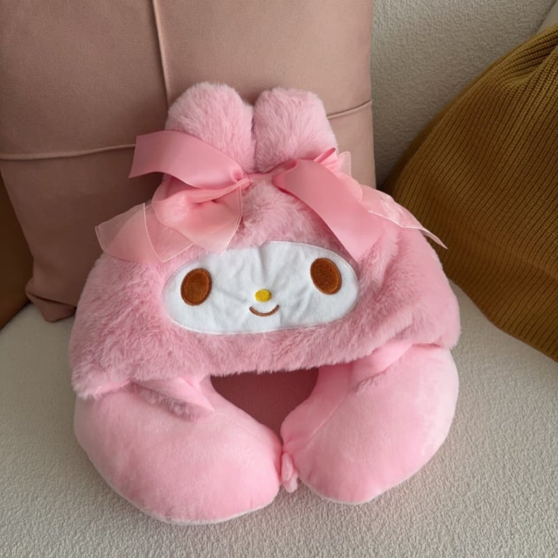 Cartoon Melody U-formos kelioninė pagalvė su gobtuvu, poliesterio užpildas, kristalo veliūro audinys