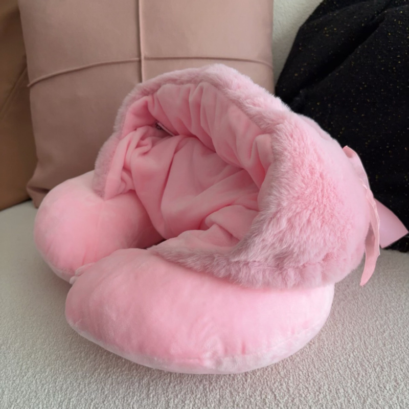 Cartoon Melody U-formos kelioninė pagalvė su gobtuvu, poliesterio užpildas, kristalo veliūro audinys