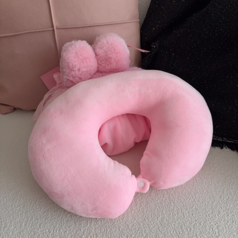 Cartoon Melody U-formos kelioninė pagalvė su gobtuvu, poliesterio užpildas, kristalo veliūro audinys