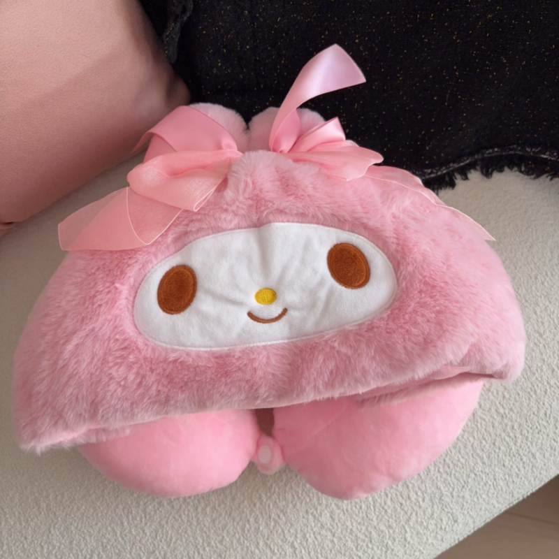 Cartoon Melody U-formos kelioninė pagalvė su gobtuvu, poliesterio užpildas, kristalo veliūro audinys