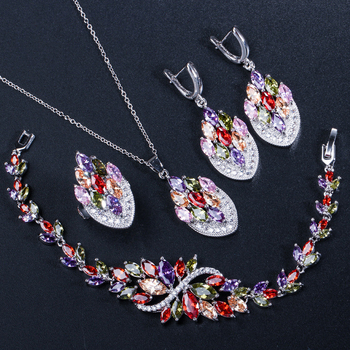 Korejski stil večernji set nakita sa cirkonima, bakar s platinskim premazom, viseći privjesci, uključuje naušnice i narukvicu