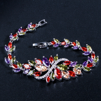 Korejski stil večernji set nakita sa cirkonima, bakar s platinskim premazom, viseći privjesci, uključuje naušnice i narukvicu