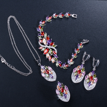 Korejski stil večernji set nakita sa cirkonima, bakar s platinskim premazom, viseći privjesci, uključuje naušnice i narukvicu