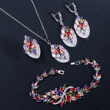 Korejski stil večernji set nakita sa cirkonima, bakar s platinskim premazom, viseći privjesci, uključuje naušnice i narukvicu