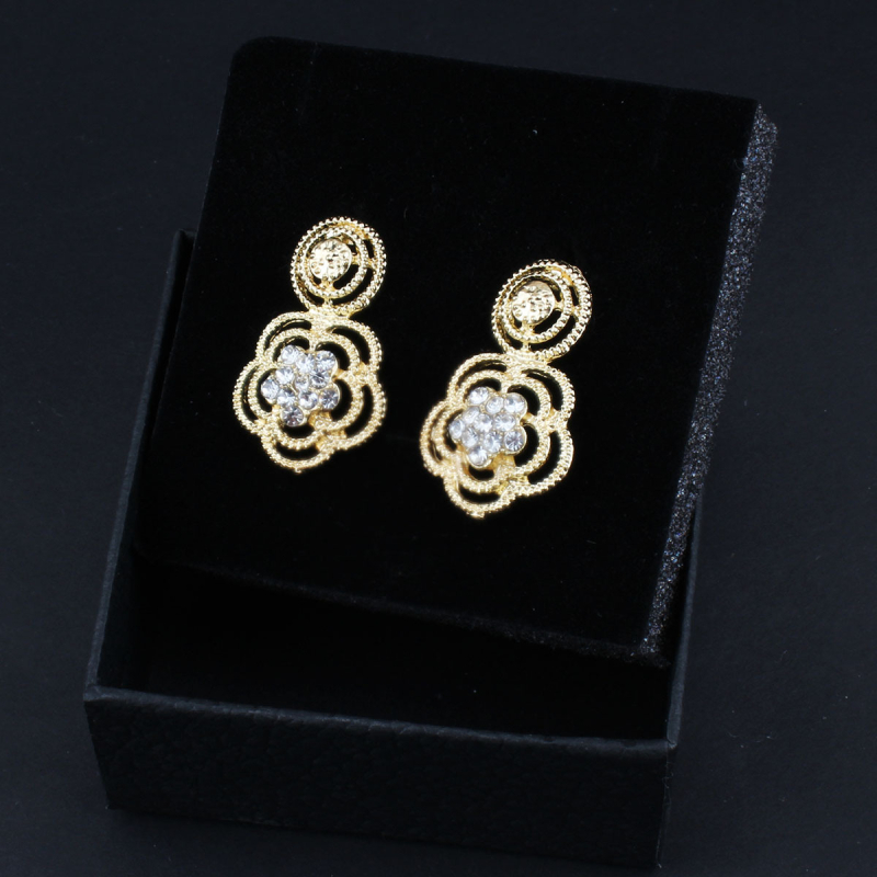 Set naušnica i ogrlice od legure s pozlaćivanjem, cvjetni motiv s Rhinestone kristalima, na običnom lancu, sladak, svjež stil