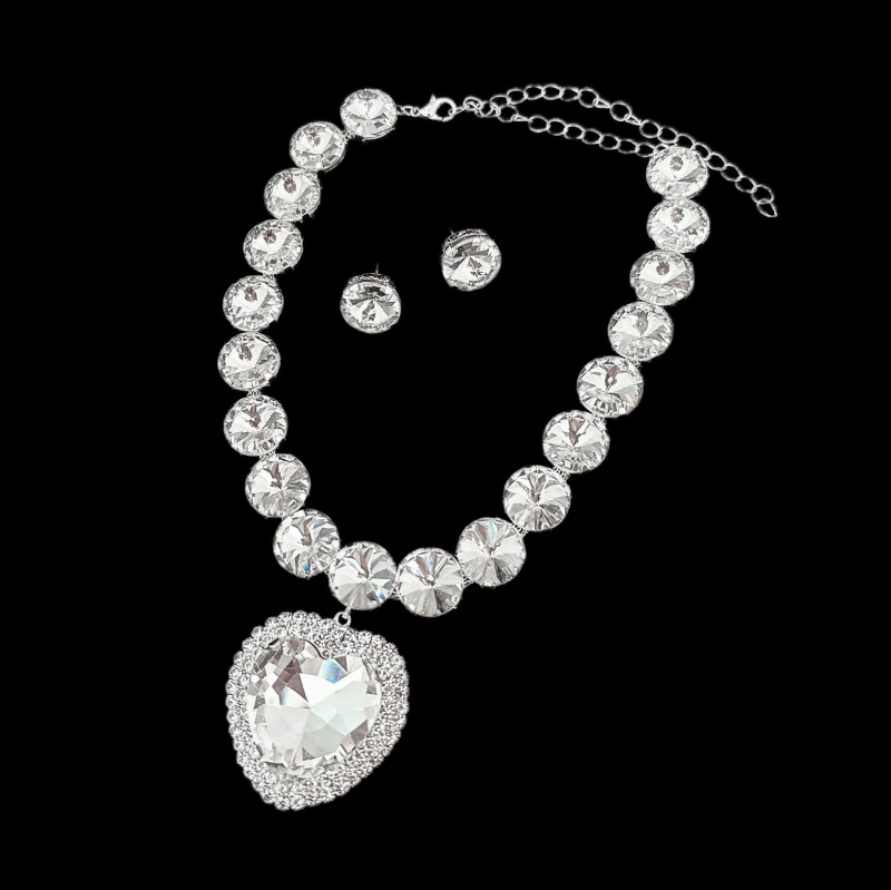 Set nakita: ogrlica i naušnice - rhinestones, elektroplating, klavikularni lanac, stil Exaggerated Love, šifra M90, ljeto 2025