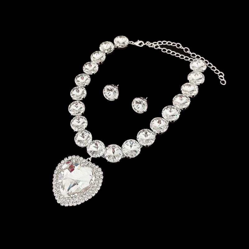 Set nakita: ogrlica i naušnice - rhinestones, elektroplating, klavikularni lanac, stil Exaggerated Love, šifra M90, ljeto 2025