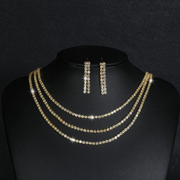 Dvokomponentni set: ogrlica i naušnice s rhinestones – dijamantno rezani kristali, običan lanac, jednostavan stil