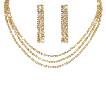 Dvokomponentni set: ogrlica i naušnice s rhinestones – dijamantno rezani kristali, običan lanac, jednostavan stil