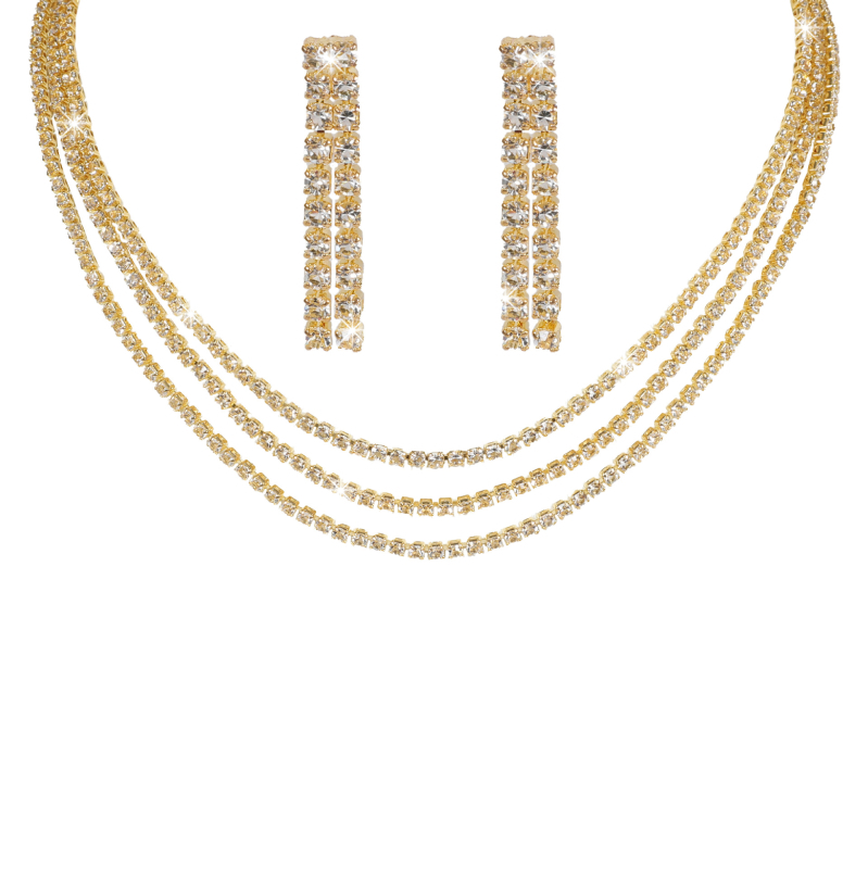 Dvokomponentni set: ogrlica i naušnice s rhinestones – dijamantno rezani kristali, običan lanac, jednostavan stil