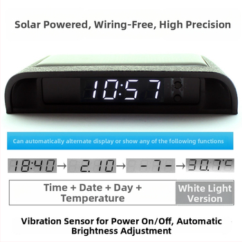 Saules enerģijas auto pulkstenis ar digitālo temperatūras un mitruma mērītāju, universāla stiprināšana, bez vadiem