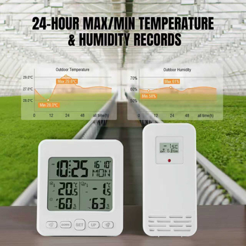 Ηλεκτρονικός ρολόι ημερολογίου με ασύρματο αισθητήρα θερμοκρασίας και υγρασίας για εσωτερικό/εξωτερικό χώρο, αιώνιος ημερολόγιο, μάρκα Yijia, τροφοδοσία με μπαταρία AAA