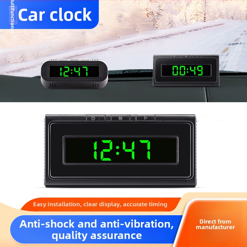 Automašīnas pulkstenis ar termometru un digitālo displeju – ABS materiāls, centrālā konsole, regulējams leņķis, zīmols Yiying