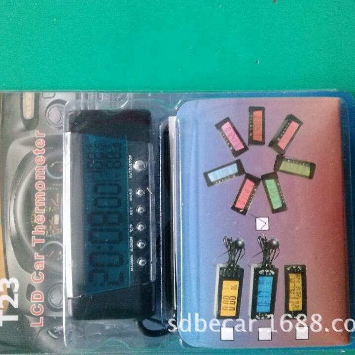 Transportlīdzekļa digitālais pulkstenis ar dubultu temperatūras sensoru un aizmugures apgaismojumu (ABS; universāls tips; digitālais temperatūras un mitrums mērītājs; zīmols BECAR; izcelsme Shunde)