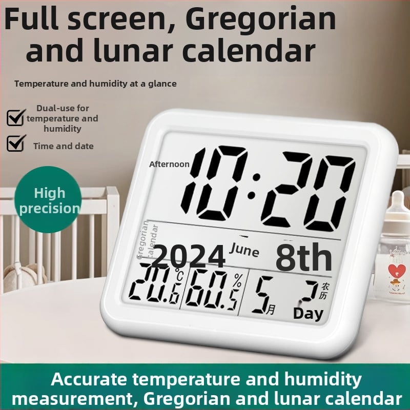 Εσωτερικό θερμόμετρο-υγρακόμετρο για οικιακή χρήση, κομψός σχεδιασμός, ένδειξη θερμοκρασίας δωματίου, υψηλή ακρίβεια, προβολή φάσεων σελήνης