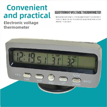 Automobiļu kalendāra pulkstenis ar voltmetru, temperatūras un mitruma mērītājs, iekšējais/ ārējais termometrs, LCD displejs, regulējams leņķis