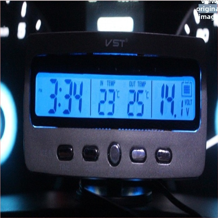 Automobiļu kalendāra pulkstenis ar voltmetru, temperatūras un mitruma mērītājs, iekšējais/ ārējais termometrs, LCD displejs, regulējams leņķis