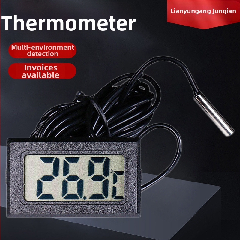 Digitālais termometrs ar LCD displeju un sensoru auto, akvārijam, zivju baseinam un ledusskapim — diapazons -50 līdz +110, mērīšana 0-50, 1,5V pogu baterija