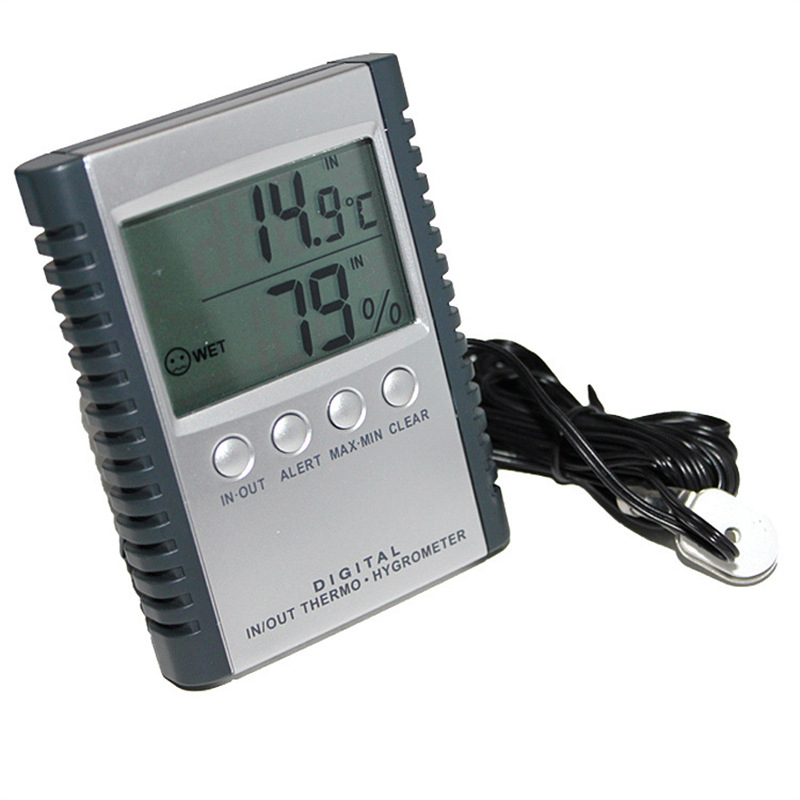 Minggao ETH529 digitális hőmérséklet- és páratartalom-mérő szenzorral; beltéri 0-50°C; kültéri -50-70°C; páratartalom 20-99%; felbontás 0.1°C / 1%