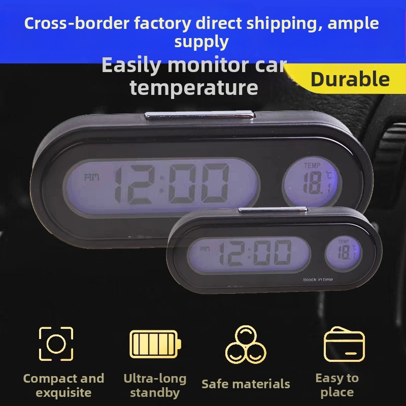 Town Head 3-in-1 auto digitālais temperatūras un mitruma mērītājs ar sprieguma detektoru, iekšējais un ārējais termometrs, elektroniskais pulkstenis