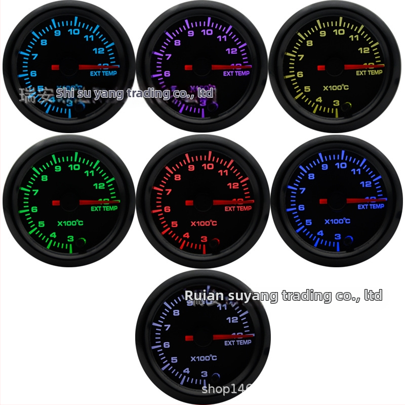 Automobilio išmetamųjų dujų temperatūros matuoklis, modelis 6379, ABS plastikas, 12V DC, diapazonas 300–1300 °C, septynių spalvų reguliuojamas ekranas