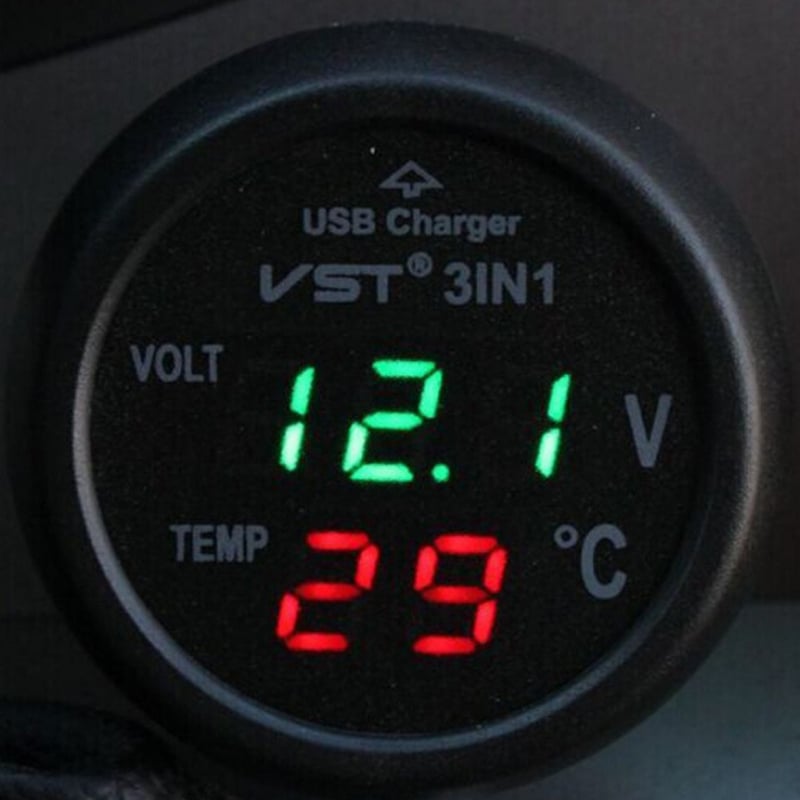 3-u-1 automobilni termometar, voltmetar i USB punjač s utičnicom za upaljač