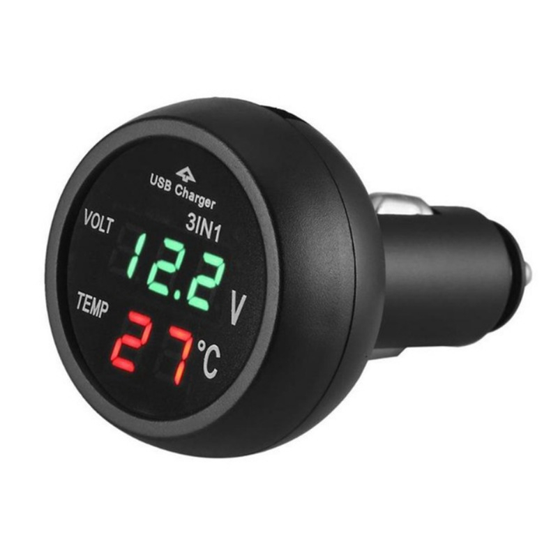 3-u-1 automobilni termometar, voltmetar i USB punjač s utičnicom za upaljač