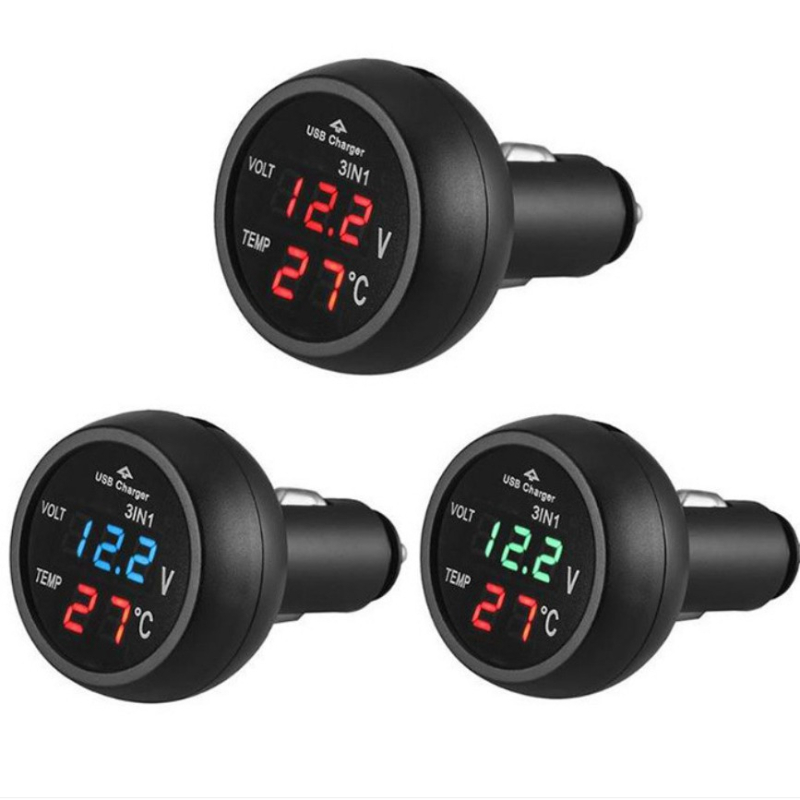 3-u-1 automobilni termometar, voltmetar i USB punjač s utičnicom za upaljač