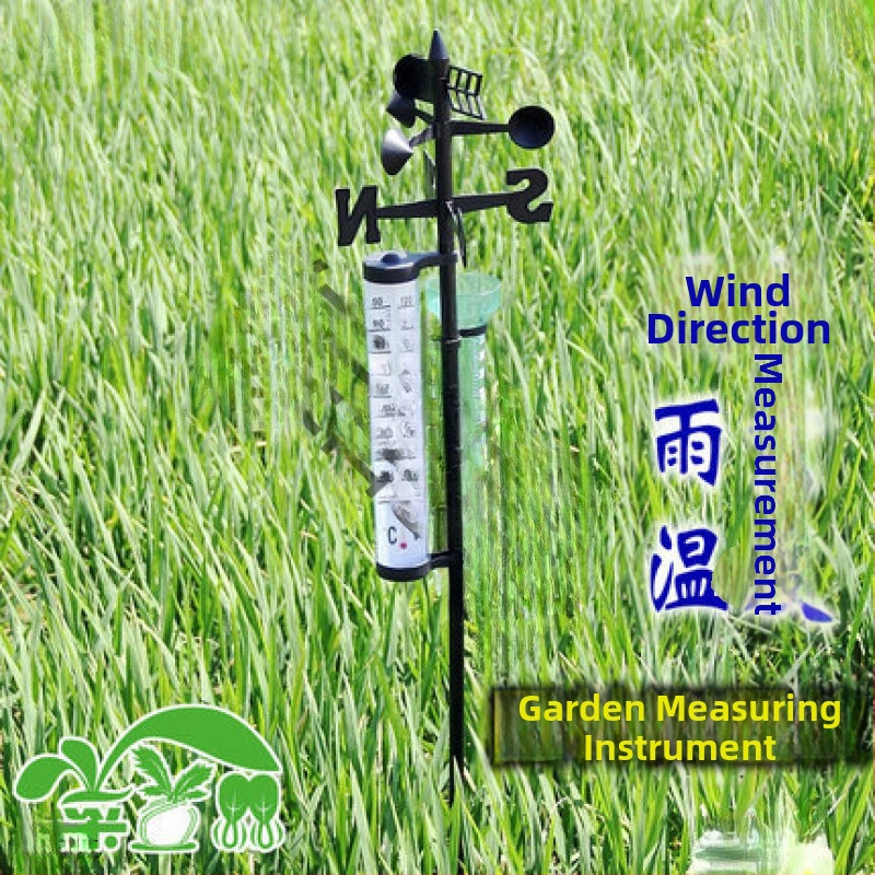 Dārza laika stacija ar ārēju termometru, lietus daudzuma mērītāju un vēja virziena mērītāju – regulējams leņķis.