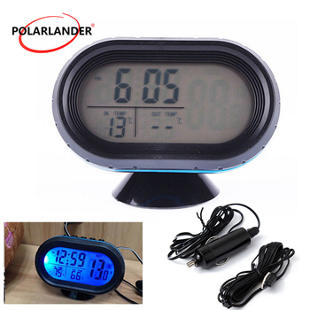 Polarlander 12-24V digitālais auto termometrs un voltmetrs ar displeju un luminiscējošu pulksteni, regulējams leņķa stiprinājums