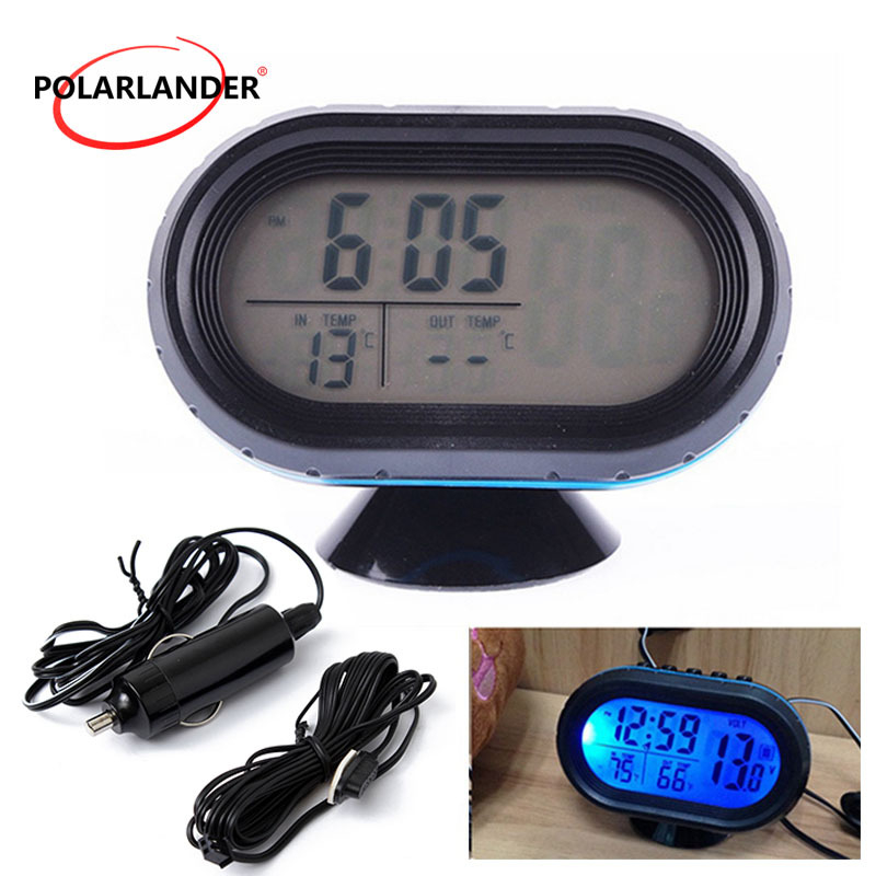 Polarlander 12-24V digitālais auto termometrs un voltmetrs ar displeju un luminiscējošu pulksteni, regulējams leņķa stiprinājums