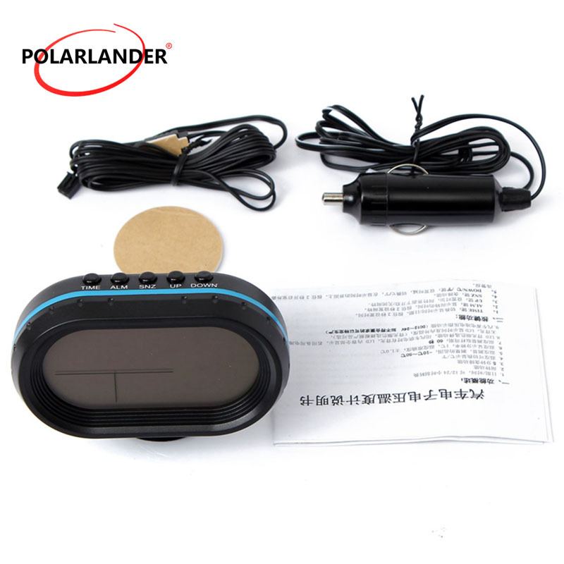 Polarlander 12-24V digitālais auto termometrs un voltmetrs ar displeju un luminiscējošu pulksteni, regulējams leņķa stiprinājums